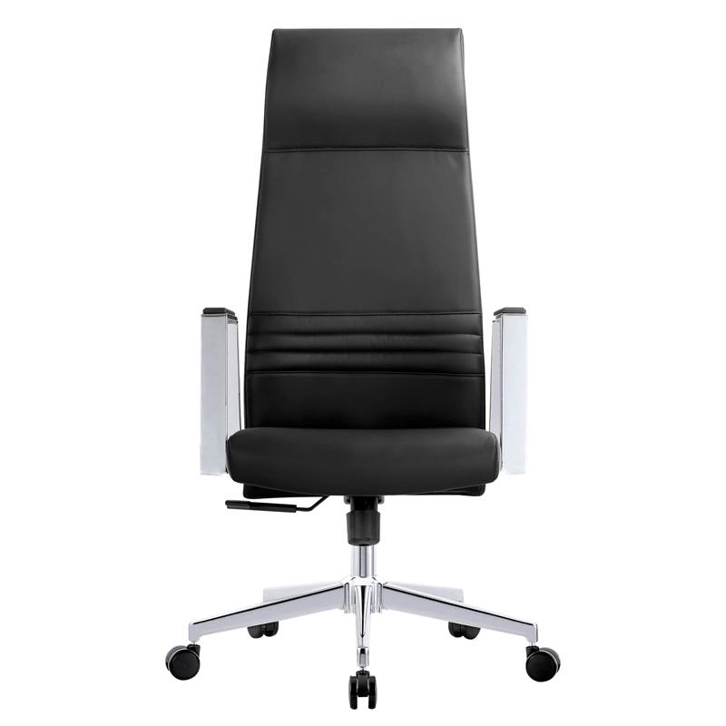LeisureMod Aleen High-Back Faux Leather & Iron Swivel Office Chair in Black