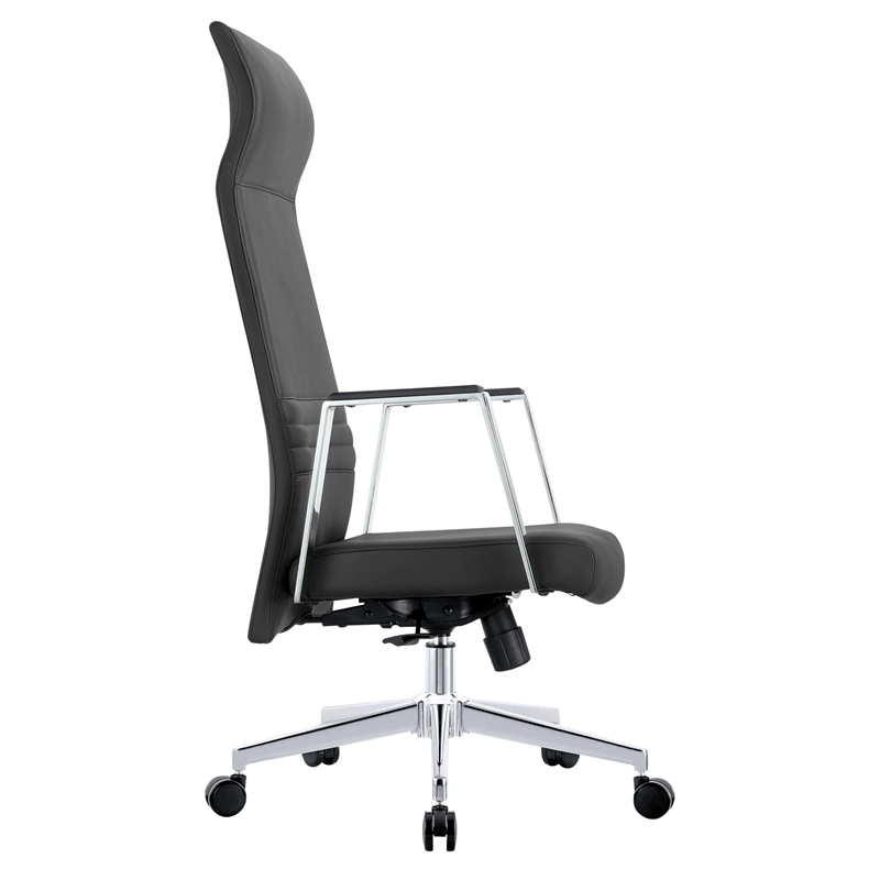 LeisureMod Aleen High-Back Faux Leather & Iron Swivel Office Chair in Black