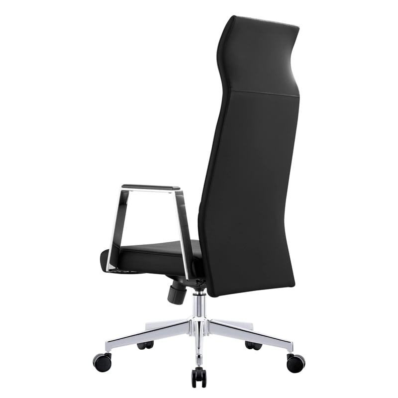 LeisureMod Aleen High-Back Faux Leather & Iron Swivel Office Chair in Black