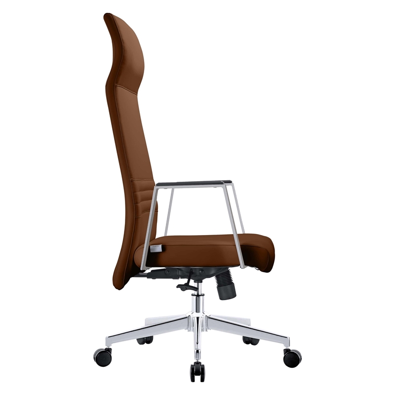 LeisureMod Aleen High-Back Faux Leather Swivel Office Chair in Dark Brown