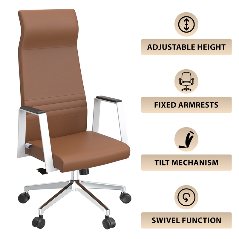 LeisureMod Aleen High-Back Faux Leather Swivel Office Chair in Dark Brown