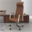 LeisureMod Aleen High-Back Faux Leather Swivel Office Chair in Dark Brown