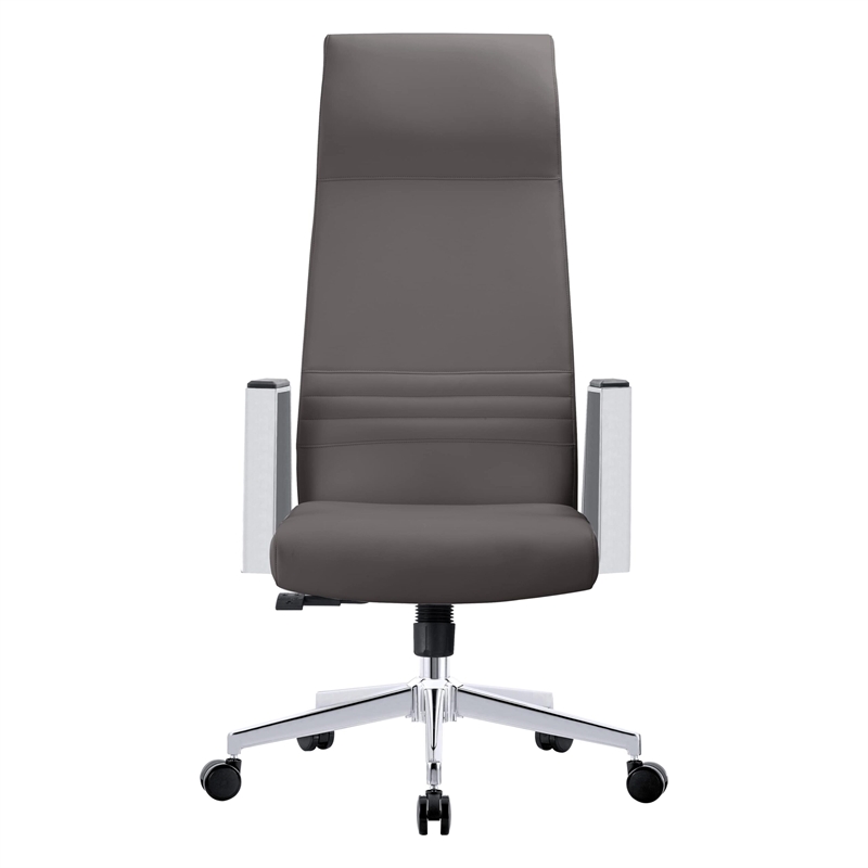 LeisureMod Aleen High-Back Faux Leather & Iron Swivel Office Chair in Gray