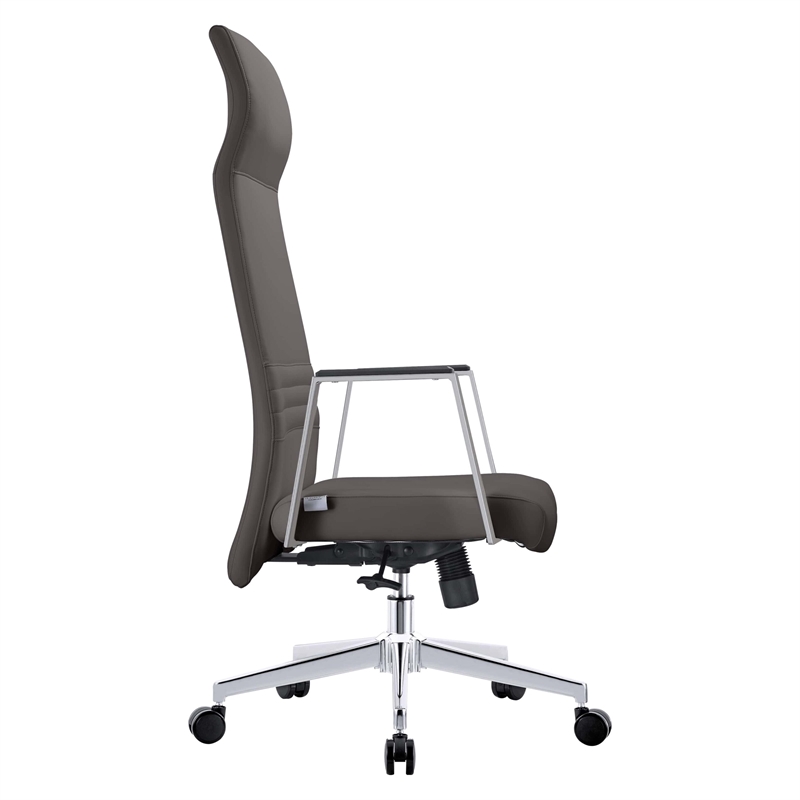 LeisureMod Aleen High-Back Faux Leather & Iron Swivel Office Chair in Gray