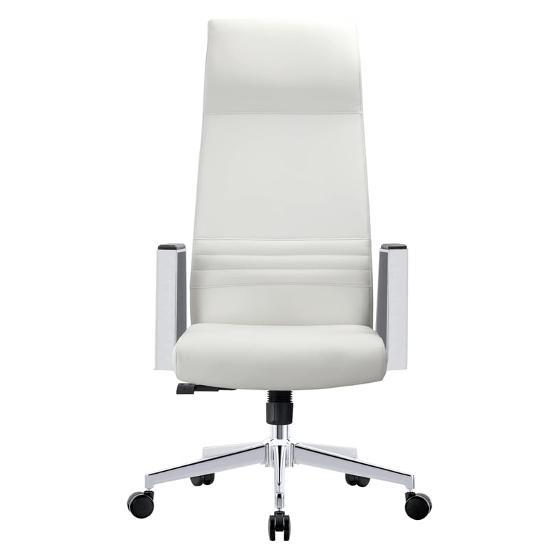 LeisureMod Aleen High-Back Faux Leather & Iron Swivel Office Chair in White