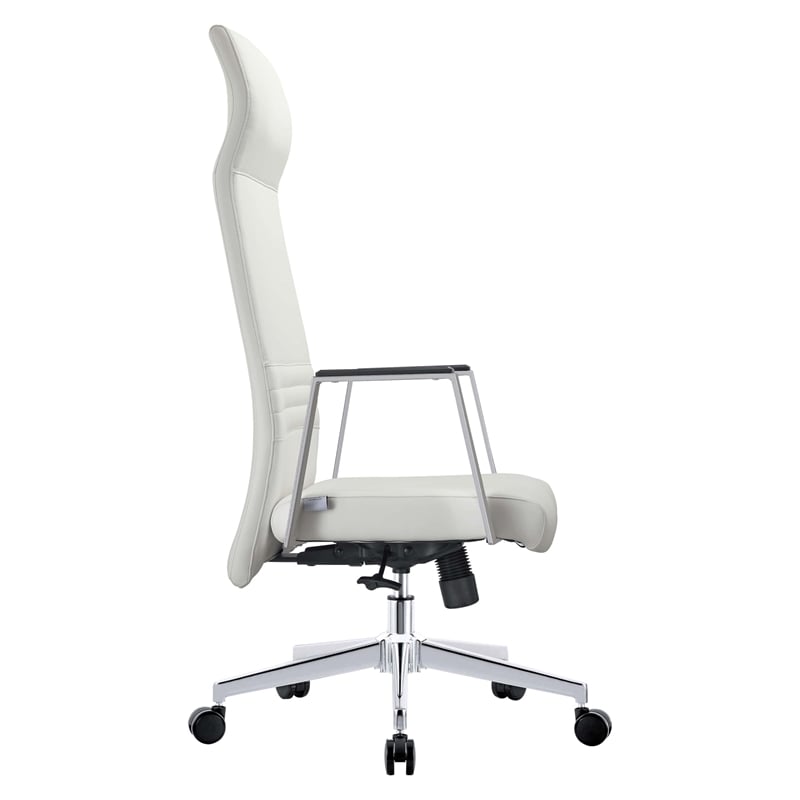 LeisureMod Aleen High-Back Faux Leather & Iron Swivel Office Chair in White