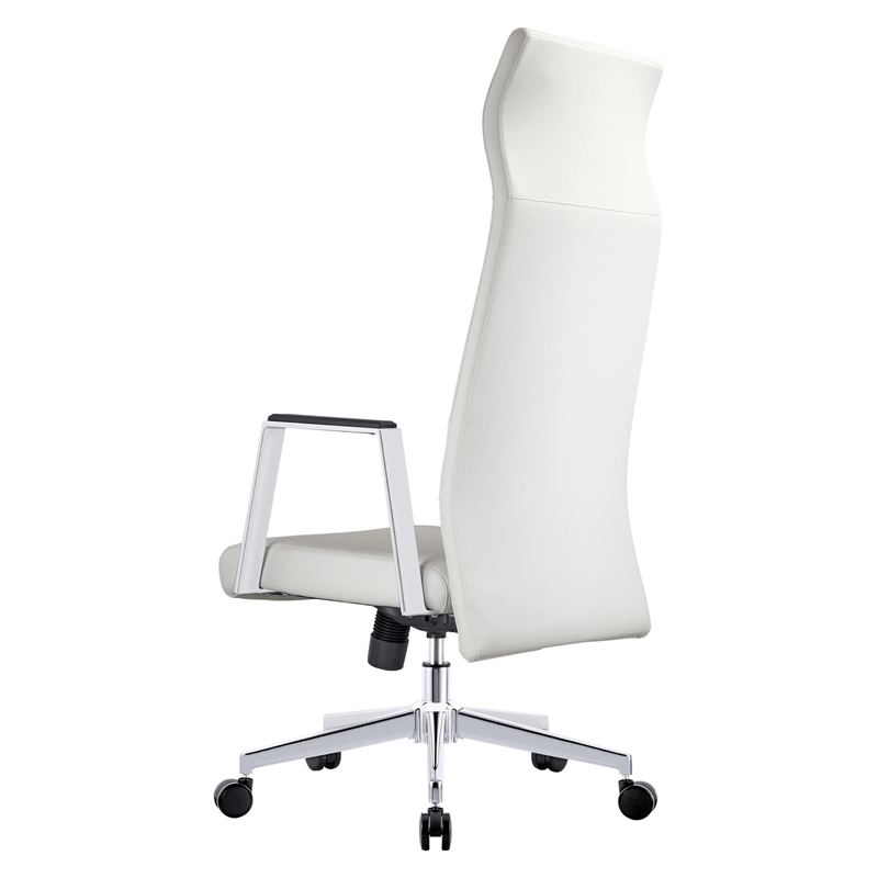 LeisureMod Aleen High-Back Faux Leather & Iron Swivel Office Chair in White