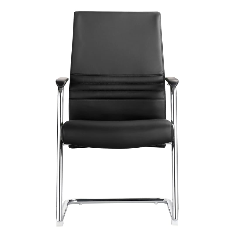 LeisureMod Aleen Leather & Metal Office Chair with Fixed Armrest in Black/Silver