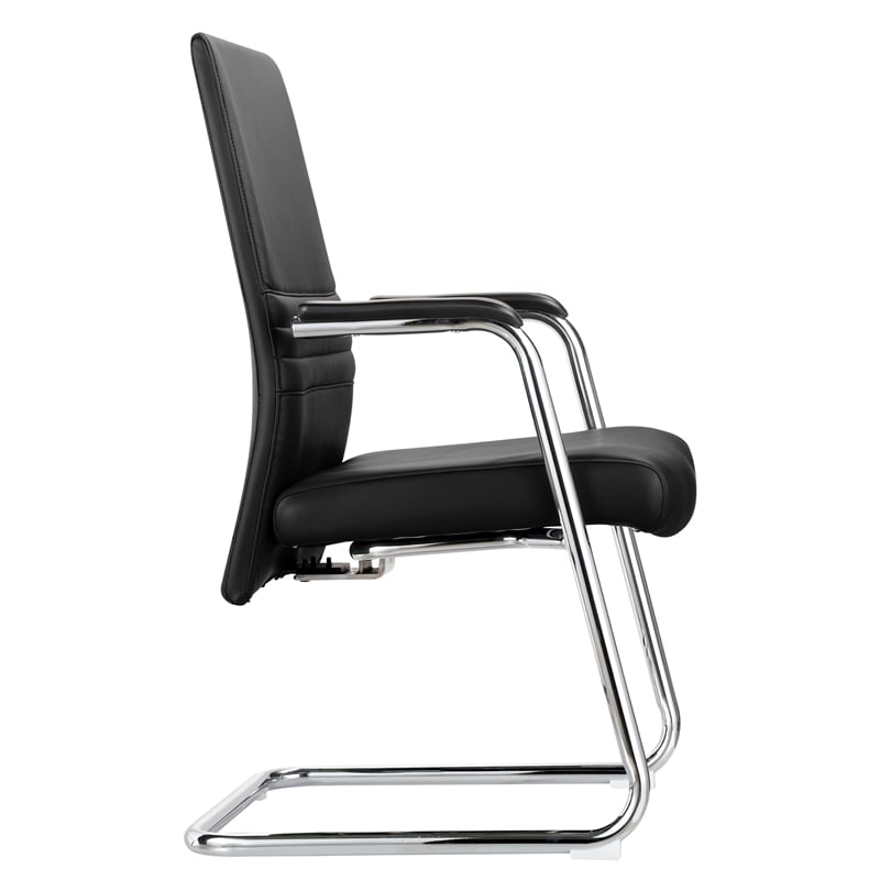 LeisureMod Aleen Leather & Metal Office Chair with Fixed Armrest in Black/Silver
