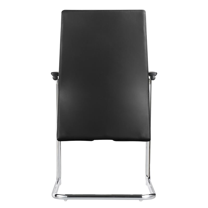LeisureMod Aleen Leather & Metal Office Chair with Fixed Armrest in Black/Silver