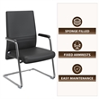 LeisureMod Aleen Leather & Metal Office Chair with Fixed Armrest in Black/Silver
