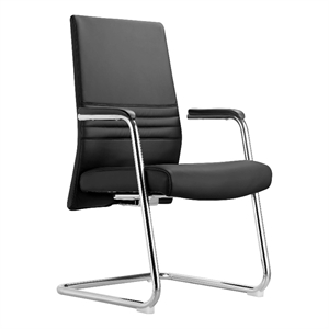 LeisureMod Aleen Leather & Metal Office Chair with Fixed Armrest in Black/Silver