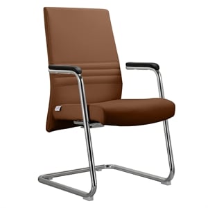 LeisureMod Aleen Leather & Metal Office Chair with Fixed Armrest in Dark Brown