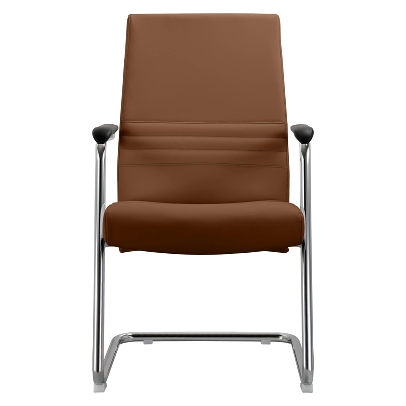 LeisureMod Aleen Leather & Metal Office Chair with Fixed Armrest in Dark Brown