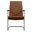 LeisureMod Aleen Leather & Metal Office Chair with Fixed Armrest in Dark Brown