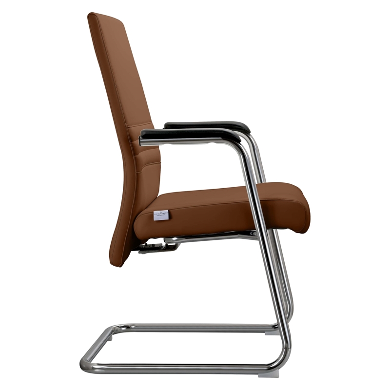LeisureMod Aleen Leather & Metal Office Chair with Fixed Armrest in Dark Brown