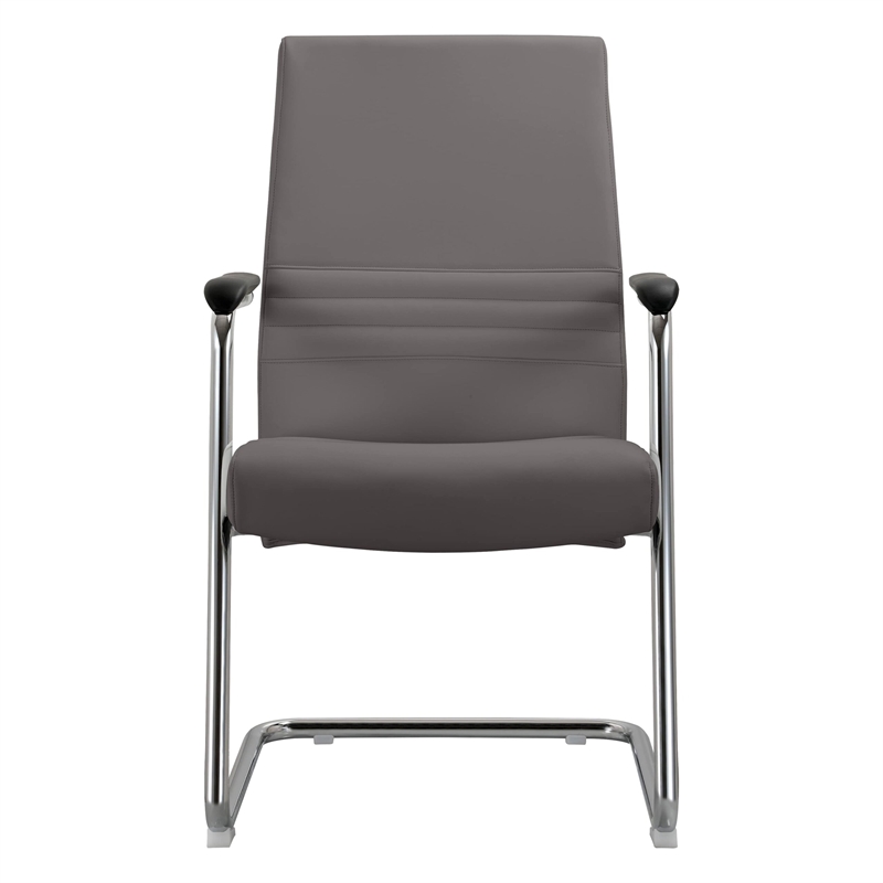 LeisureMod Aleen Leather & Metal Office Chair with Fixed Armrest in Gray
