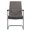 LeisureMod Aleen Leather & Metal Office Chair with Fixed Armrest in Gray
