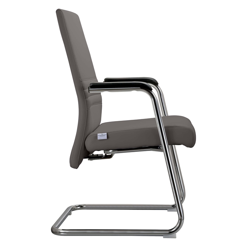 LeisureMod Aleen Leather & Metal Office Chair with Fixed Armrest in Gray