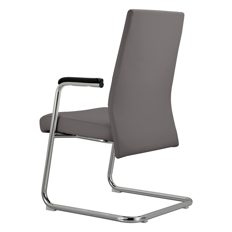 LeisureMod Aleen Leather & Metal Office Chair with Fixed Armrest in Gray