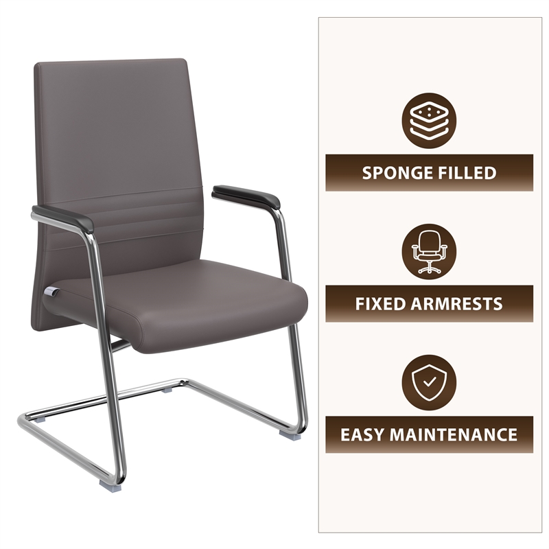 LeisureMod Aleen Leather & Metal Office Chair with Fixed Armrest in Gray