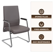 LeisureMod Aleen Leather & Metal Office Chair with Fixed Armrest in Gray