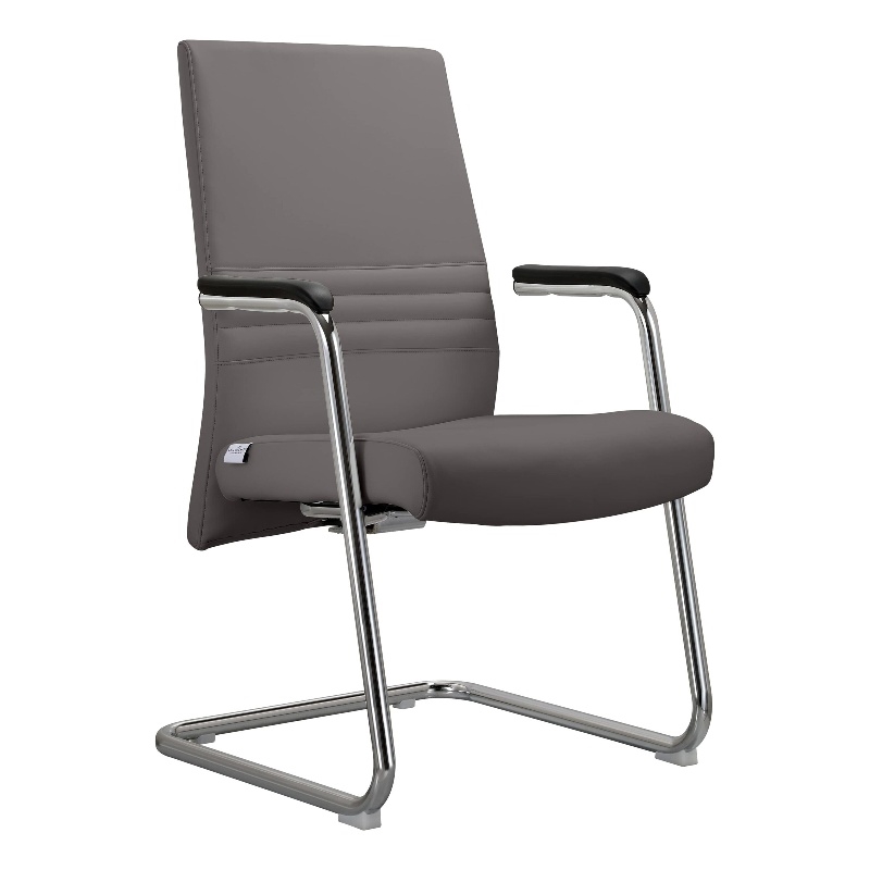 LeisureMod Aleen Leather & Metal Office Chair with Fixed Armrest in Gray