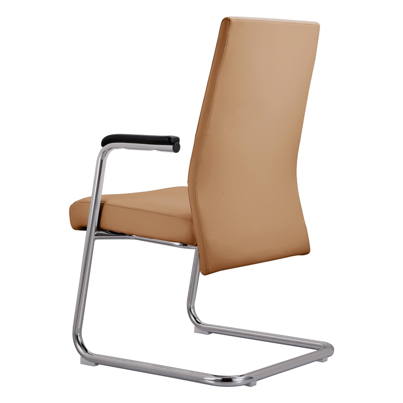 LeisureMod Aleen Leather & Metal Office Chair with Armrest in Acorn Brown
