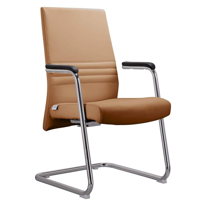LeisureMod Aleen Leather & Metal Office Chair with Armrest in Acorn Brown