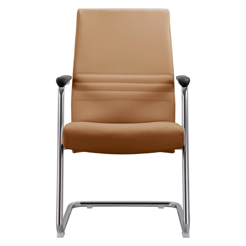 LeisureMod Aleen Leather & Metal Office Chair with Armrest in Acorn Brown
