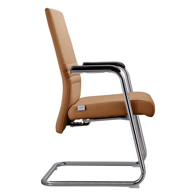 LeisureMod Aleen Leather & Metal Office Chair with Armrest in Acorn Brown