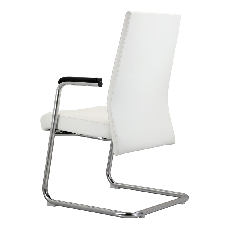 LeisureMod Aleen Leather & Metal Office Chair with Fixed Armrest in White