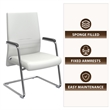 LeisureMod Aleen Leather & Metal Office Chair with Fixed Armrest in White