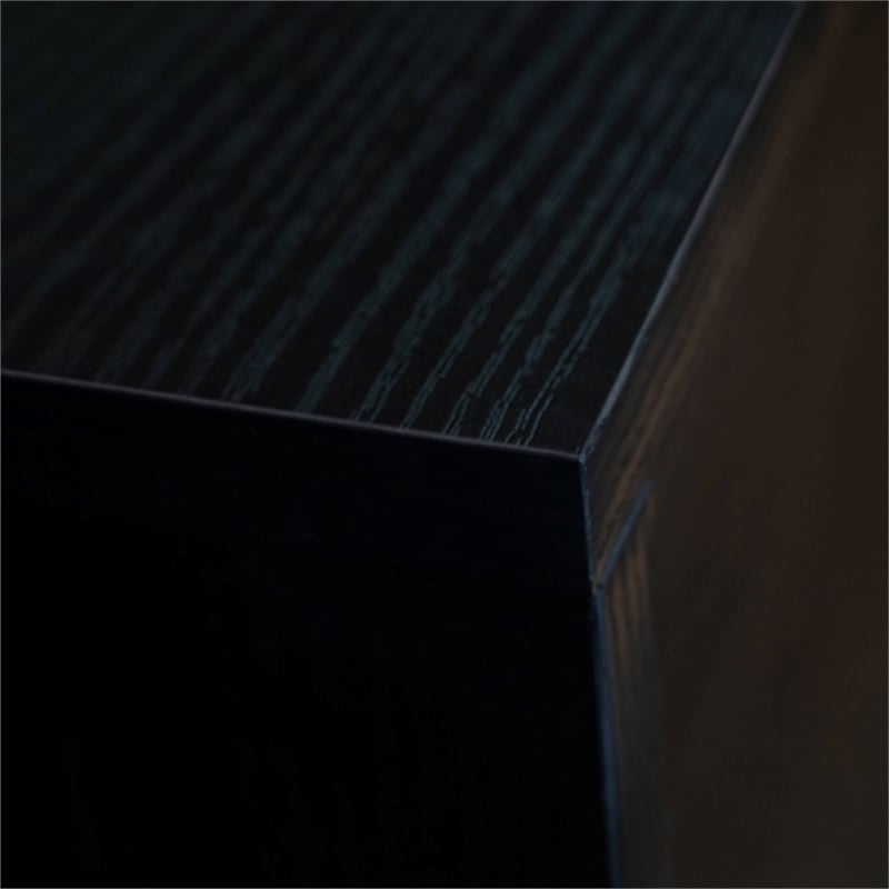 LeisureMod Avery Modern TV Stand with MDF Cabinet and Steel Legs Ebony