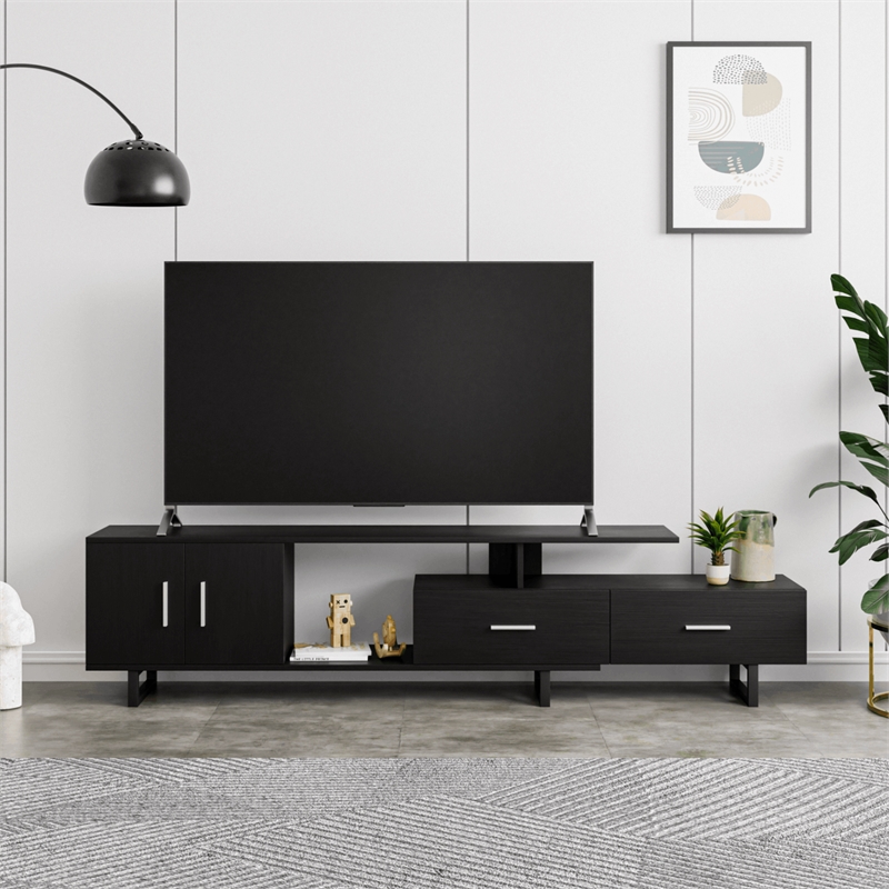 LeisureMod Avery Modern TV Stand with MDF Cabinet and Steel Legs Ebony