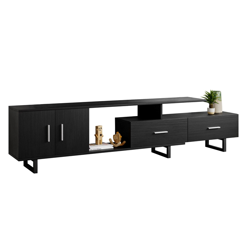 LeisureMod Avery Modern TV Stand with MDF Cabinet and Steel Legs Ebony