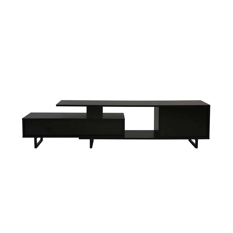 LeisureMod Avery Modern TV Stand with MDF Cabinet and Steel Legs Ebony