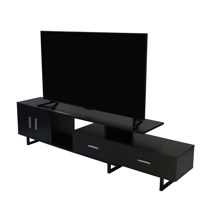 LeisureMod Avery Modern TV Stand with MDF Cabinet and Steel Legs Ebony