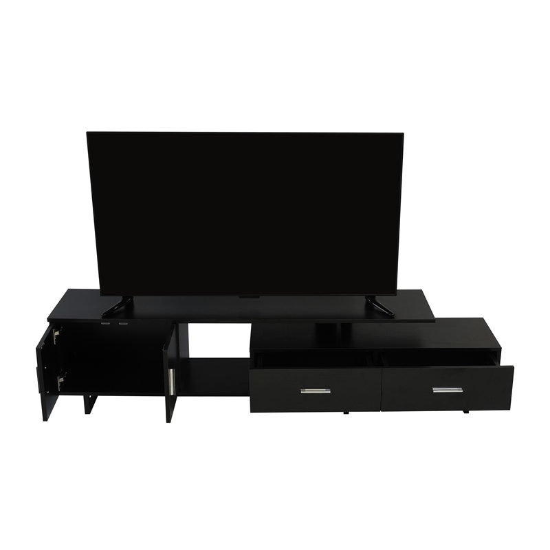 LeisureMod Avery Modern TV Stand with MDF Cabinet and Steel Legs Ebony
