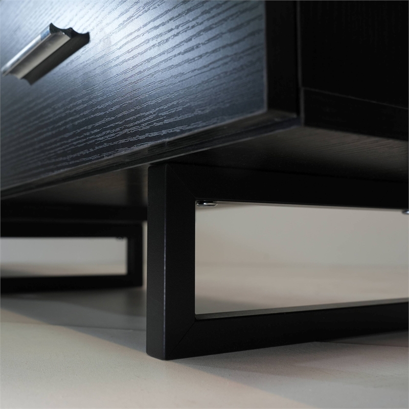 LeisureMod Avery Modern TV Stand with MDF Cabinet and Steel Legs Ebony