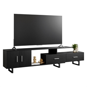 LeisureMod Avery Modern TV Stand with MDF Cabinet and Steel Legs Ebony