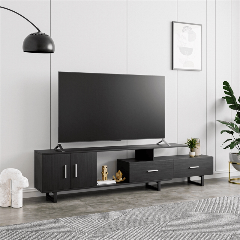 LeisureMod Avery Modern TV Stand with MDF Cabinet and Steel Legs Phantom Grey