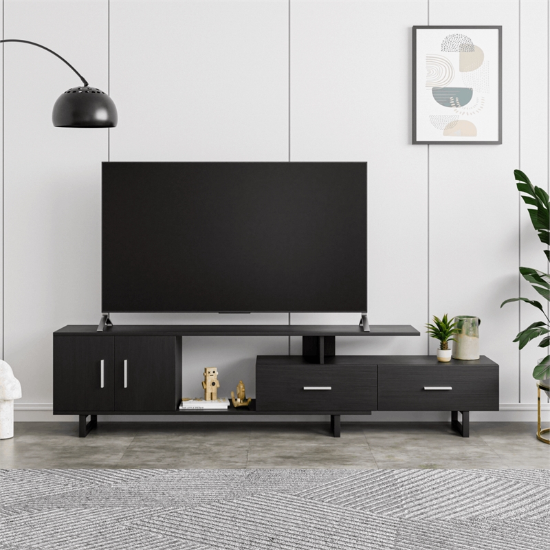 LeisureMod Avery Modern TV Stand with MDF Cabinet and Steel Legs Phantom Grey