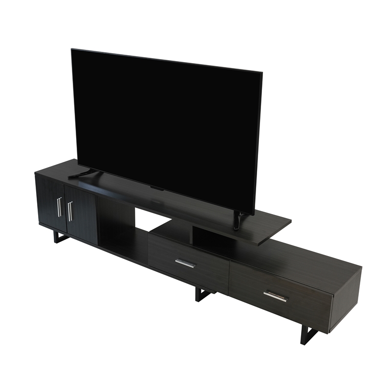 LeisureMod Avery Modern TV Stand with MDF Cabinet and Steel Legs Phantom Grey
