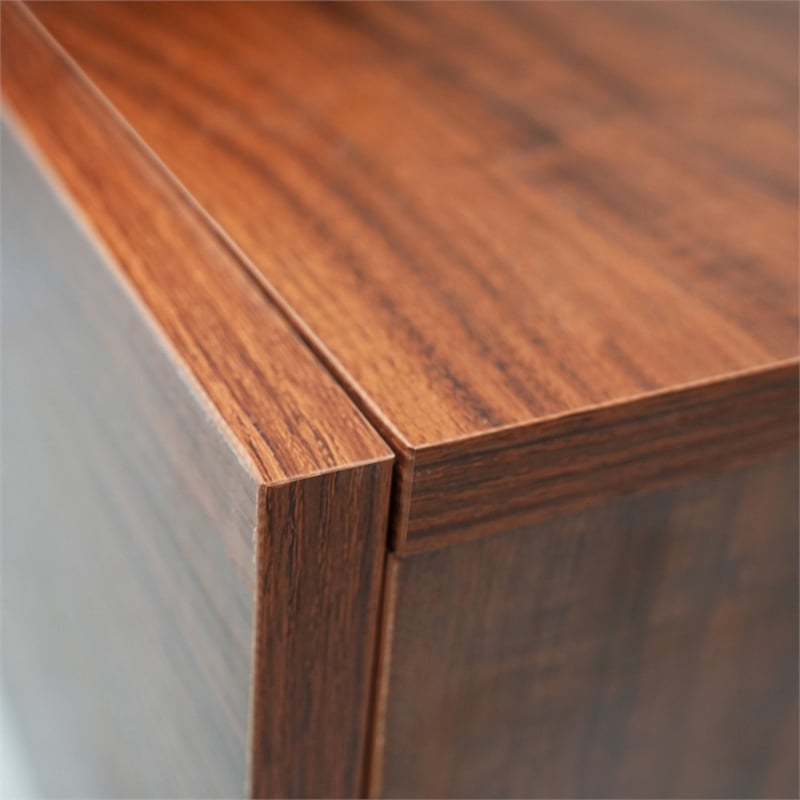 LeisureMod Avery Modern TV Stand with MDF Cabinet and Steel Legs Walnut