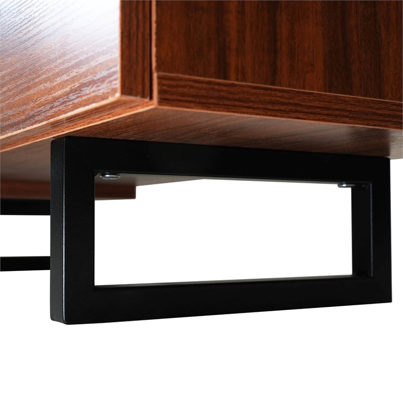 LeisureMod Avery Modern TV Stand with MDF Cabinet and Steel Legs Walnut