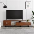 LeisureMod Avery Modern TV Stand with MDF Cabinet and Steel Legs Walnut