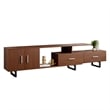 LeisureMod Avery Modern TV Stand with MDF Cabinet and Steel Legs Walnut