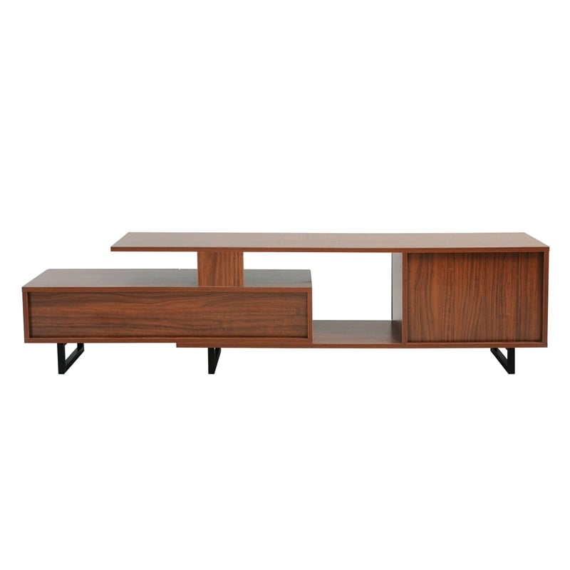 LeisureMod Avery Modern TV Stand with MDF Cabinet and Steel Legs Walnut