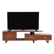 LeisureMod Avery Modern TV Stand with MDF Cabinet and Steel Legs Walnut